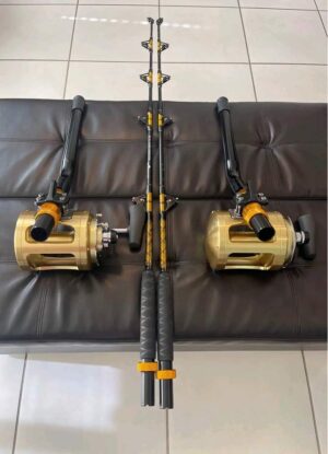 2 New Shimano Tiagra 80W 2 Speed reels with rod