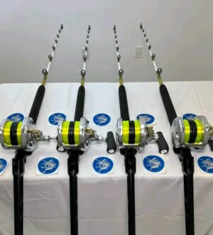 4 Shimano 50II 2 Speed reels with rods.