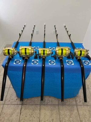 5 Shimano Tiagra 2 speed reels with rods.