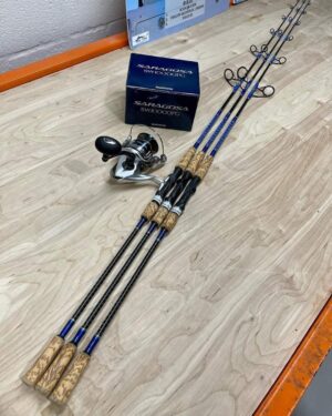 Brand new Shimano Saragosa 10000 with Platinum series rods.